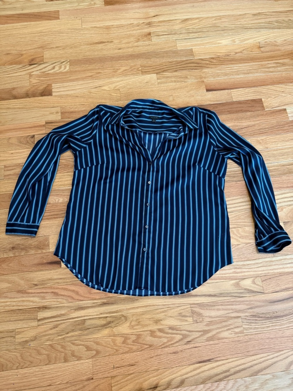 Ann Taylor Navy and Light Blue Striped Blouse